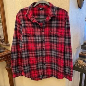 LRG Wovens Men Red Plaid Flannel Button Long Sleeve Top Size Medium